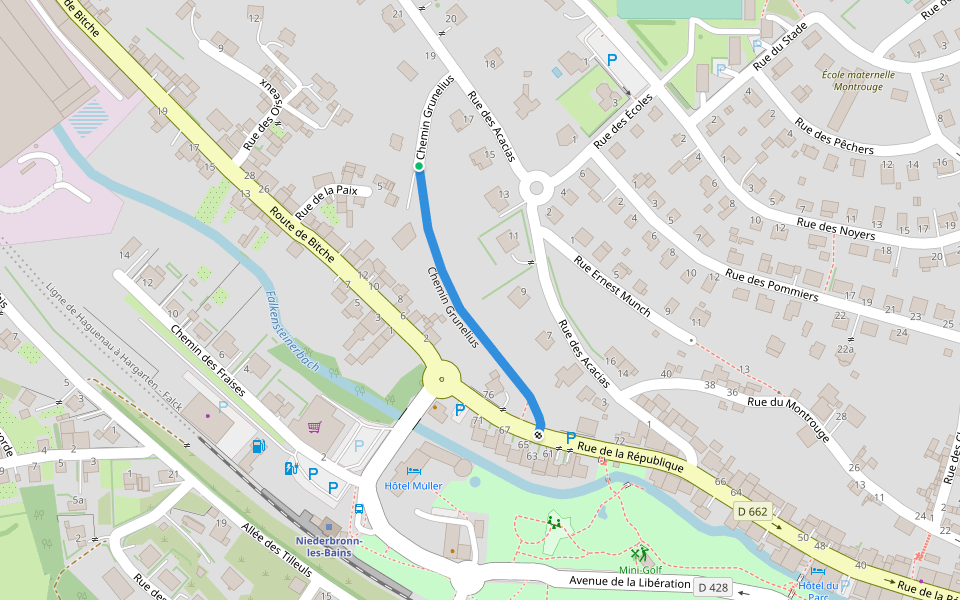 Chemin Grunelius walking route map in Niederbronn-les-Bains