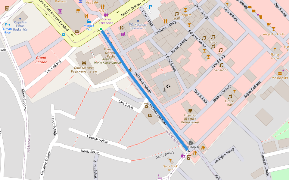 Barbaros Bulvarı walking route map in Kuşadası