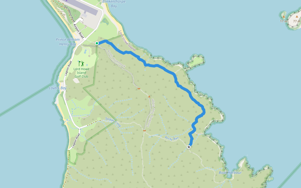 Mutton Bird Point Track walking route map in Lord Howe Island