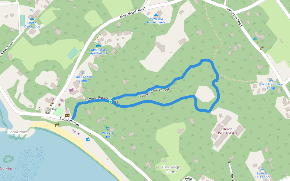 Stevens Reserve Track walking route map in Lord Howe Island
