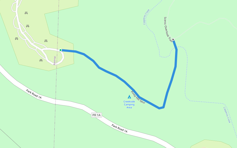 Piney Hill Spur walking route map in Bastrop