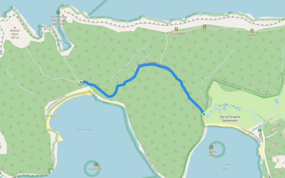 Max Nichols Memorial Track walking route map in Lord Howe Island