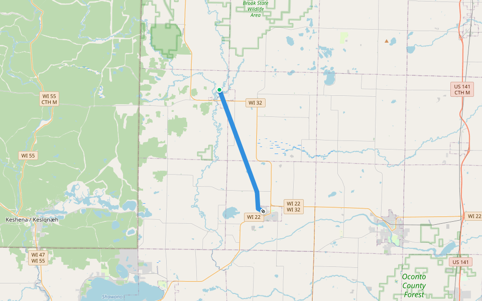 Nicolet State Trail walking route map in Suring