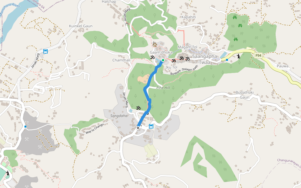 Sangdaha - Changu trail walking route map in Changunarayan