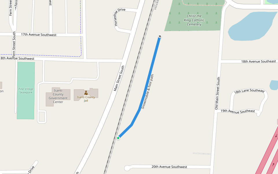 Snowmobile & foot path walking route map in Cambridge