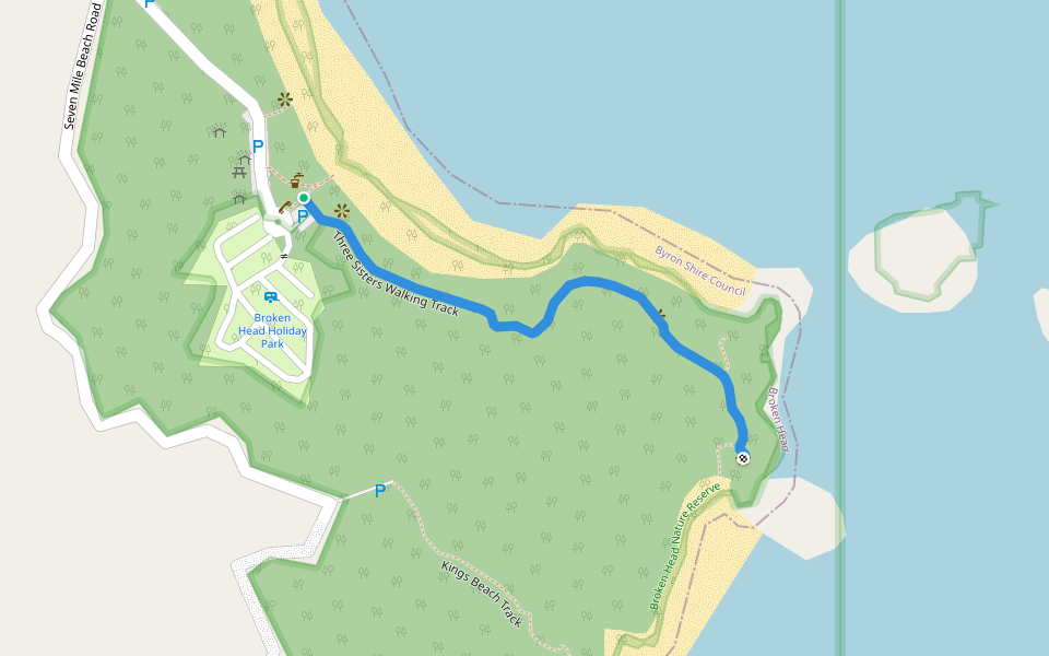 Three Sisters Walking Track walking route map in Broken Head
