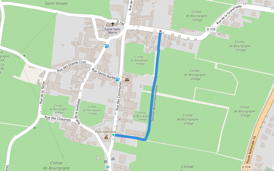 Sentier de la Colombière walking route map in Vosne-Romanée