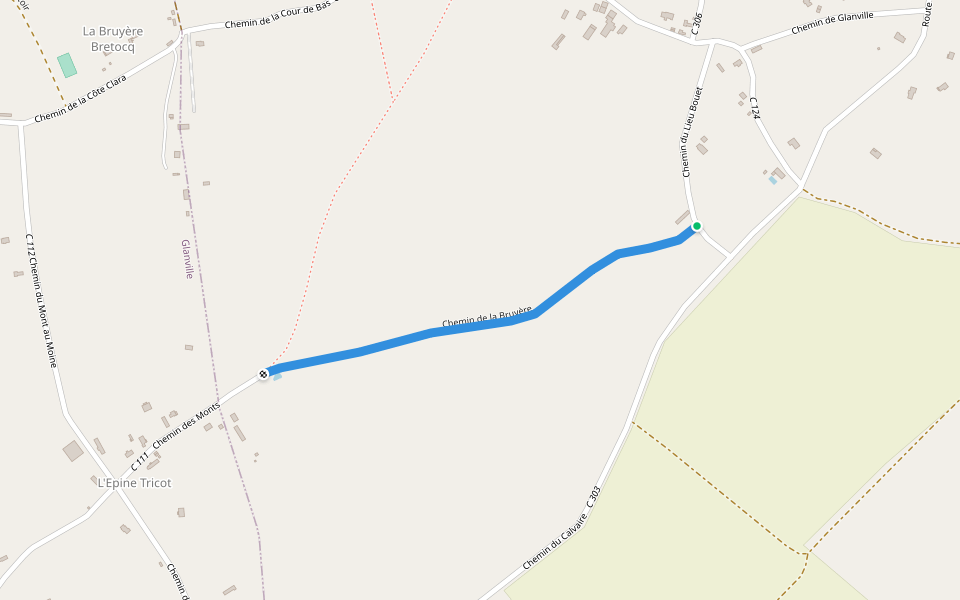 Chemin de la Bruyère walking route map in Beaumont-en-Auge