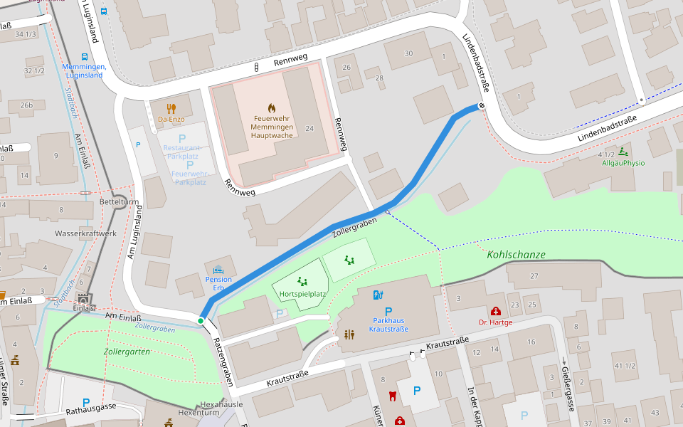 Zollergraben walking route map in Memmingen