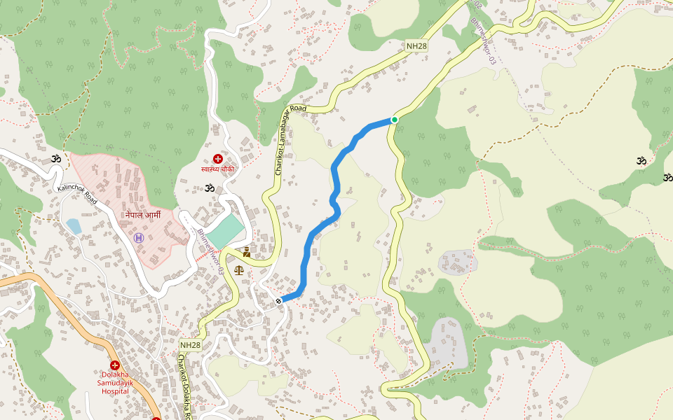 PuranoBazar Road walking route map in Bhimeshwor Municipality