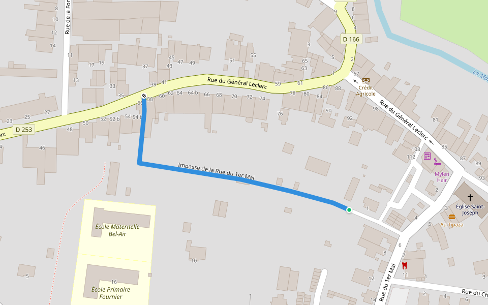 Impasse de la Rue du 1er Mai walking route map in Froncles