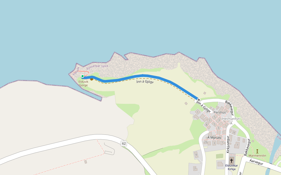 Inn á Gjógv walking route map in Elduvík