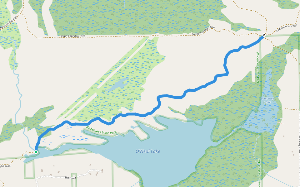 O'Neal Lake Trail walking route map in Levering