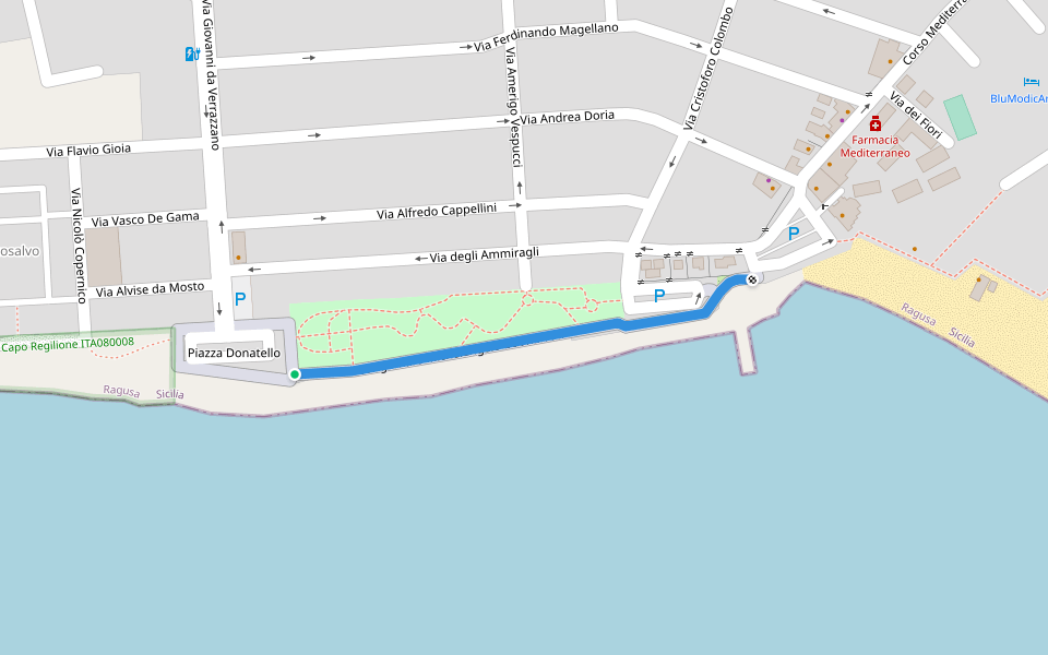 Lungomare Michelangelo Buonarroti walking route map in Marina di Modica