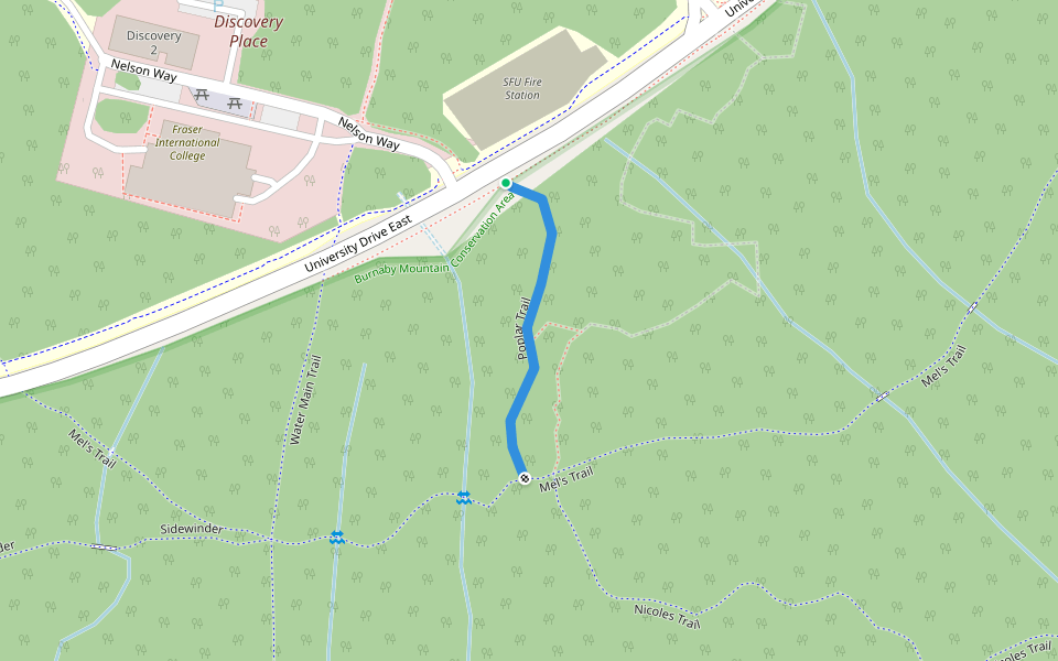 Poplar Trail walking route map in Burnaby