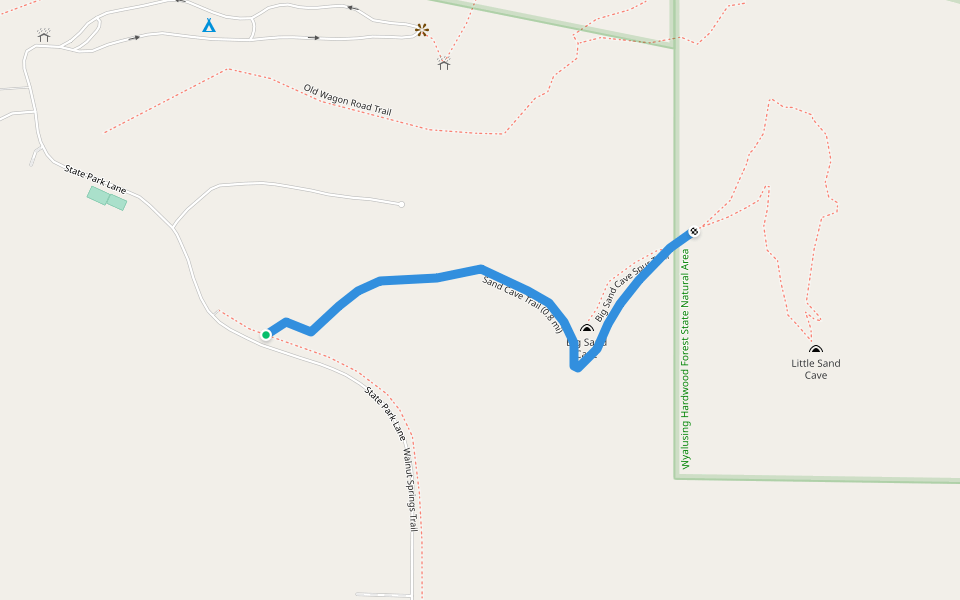 Sand Cave Trail (0.8 mi) walking route map in Bagley