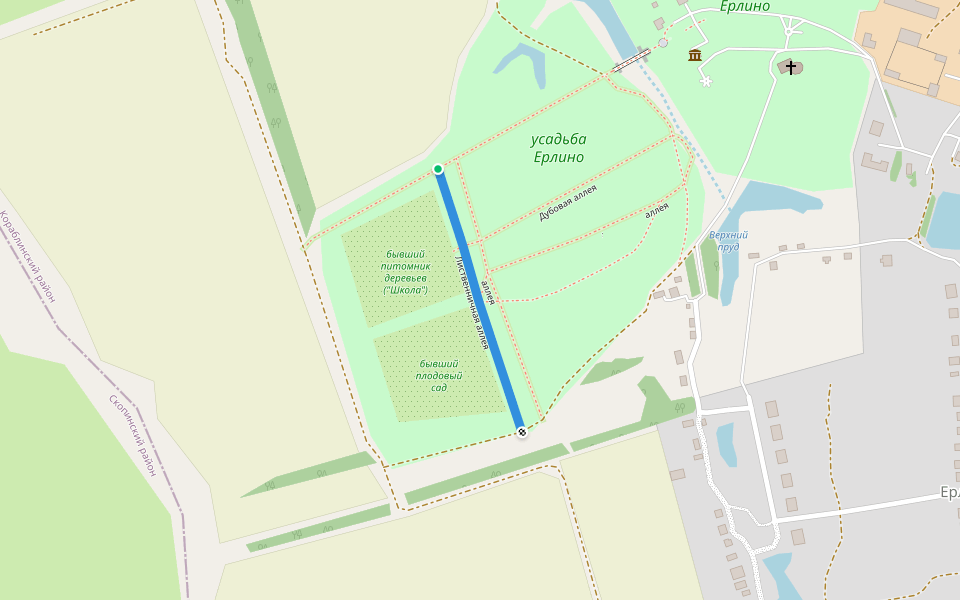 Лиственничная аллея walking route map in Erlino