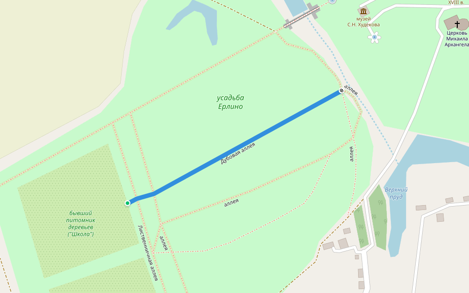 Дубовая аллея walking route map in Erlino