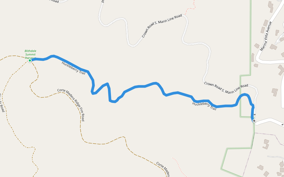 Huckleberry Trail walking route map in Larkspur