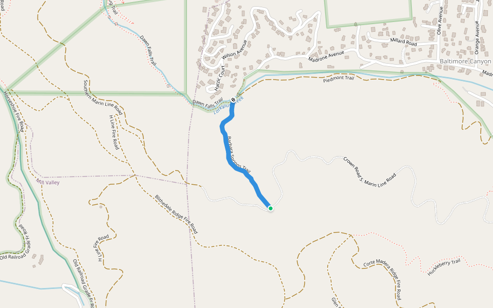Barbara Springs Trail walking route map in Larkspur