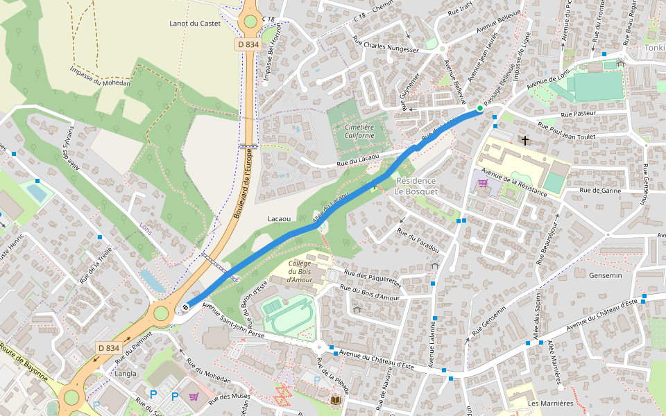 Allée du Lacaou walking route map in Billère