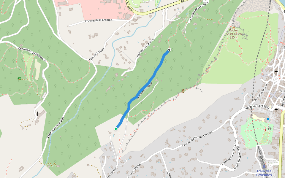 Chemin de Fraisal walking route map in Anduze