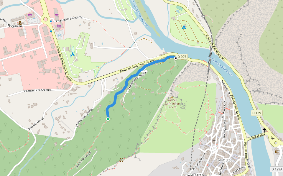 Chemin de la Corgne walking route map in Anduze