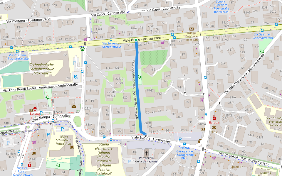 Passeggiata Jordan - Jordan-Promenade walking route map in Bozen
