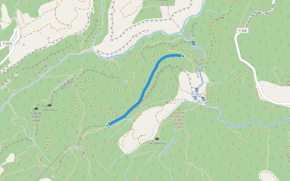 Camí de Gallicant a la Febró walking route map in Arbolí