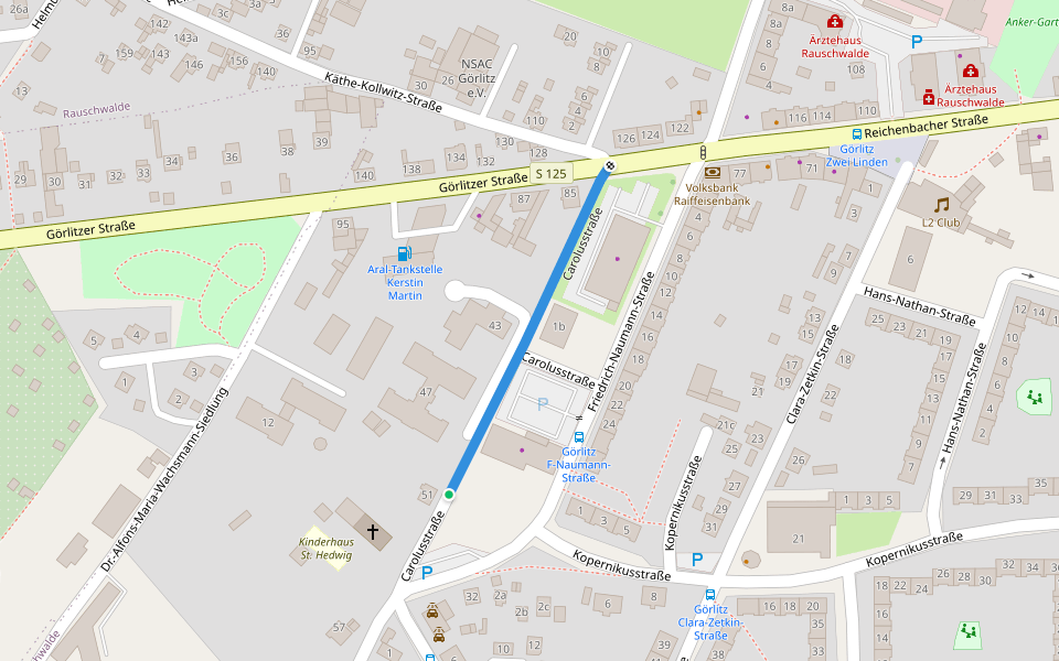 Carolusstraße walking route map in Görlitz