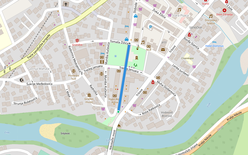 Slobode walking route map in Bijelo Polje