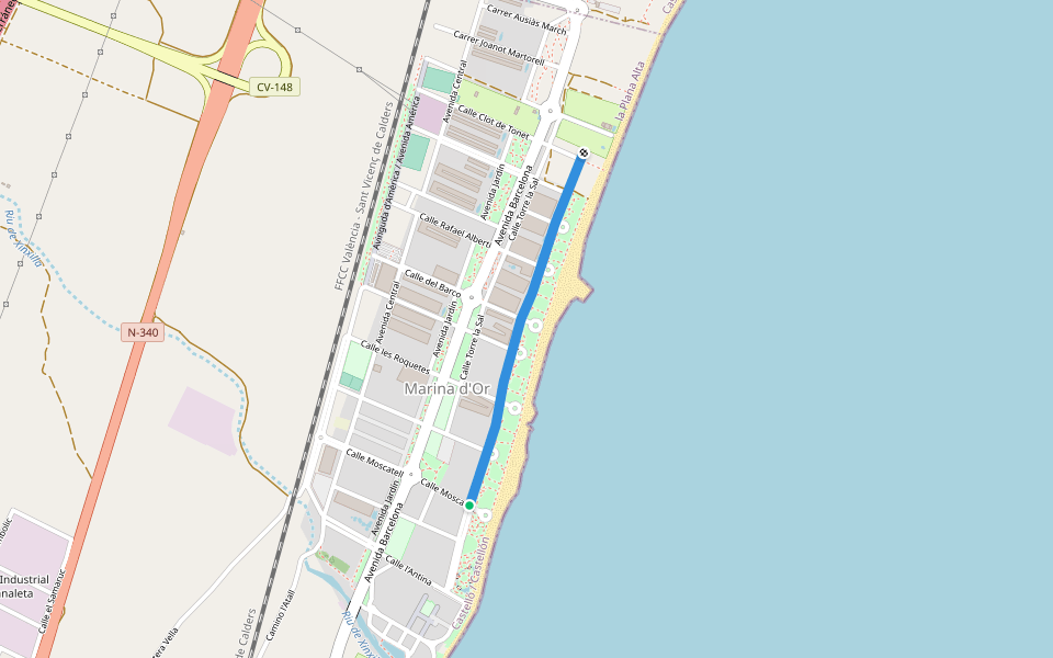 Calle Les Amplaries walking route map in Orpesa