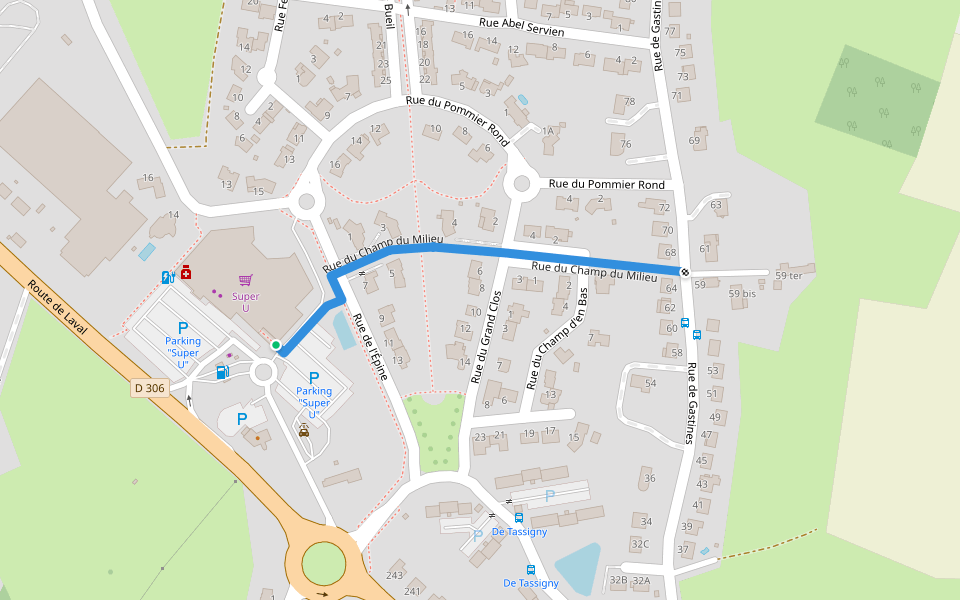Rue du Champ du Milieu walking route map in Sablé-sur-Sarthe