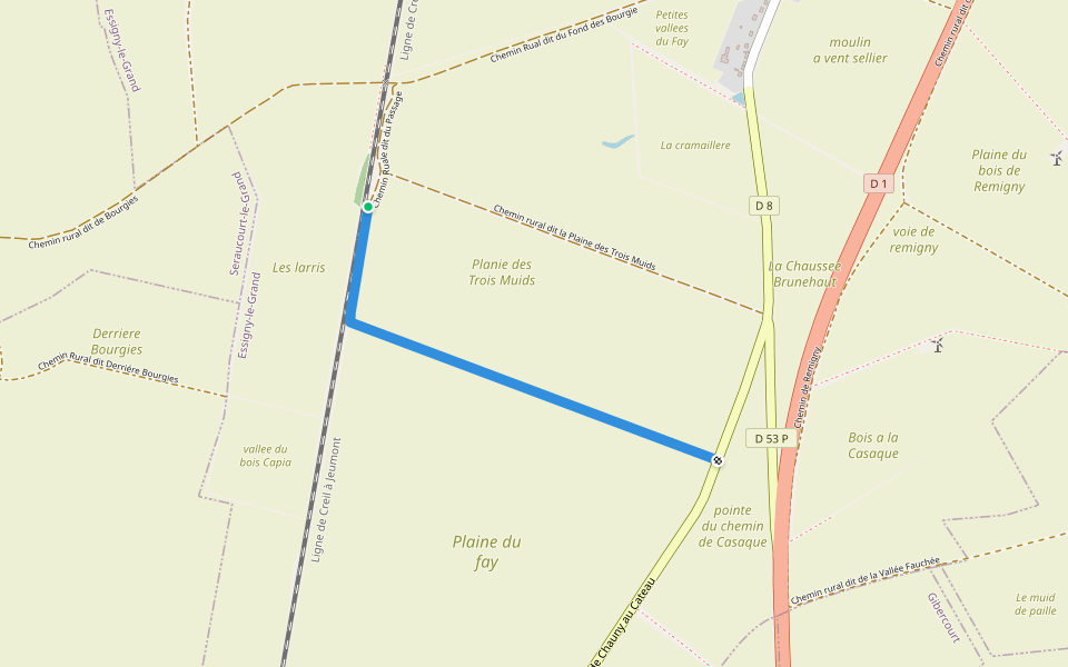 Chemin du Bocquet de la Tour walking route map in Essigny-le-Grand