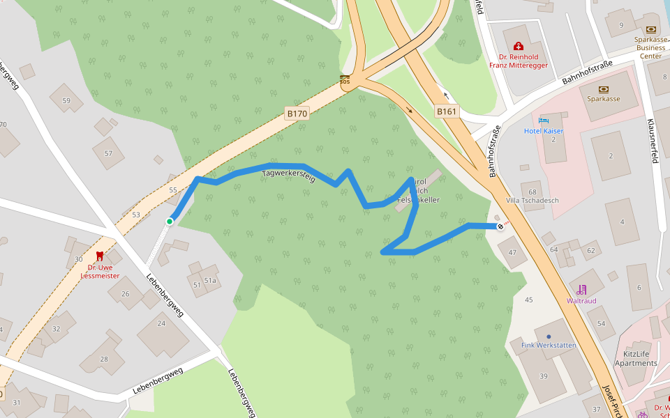 Tagwerkersteig walking route map in Kitzbühel
