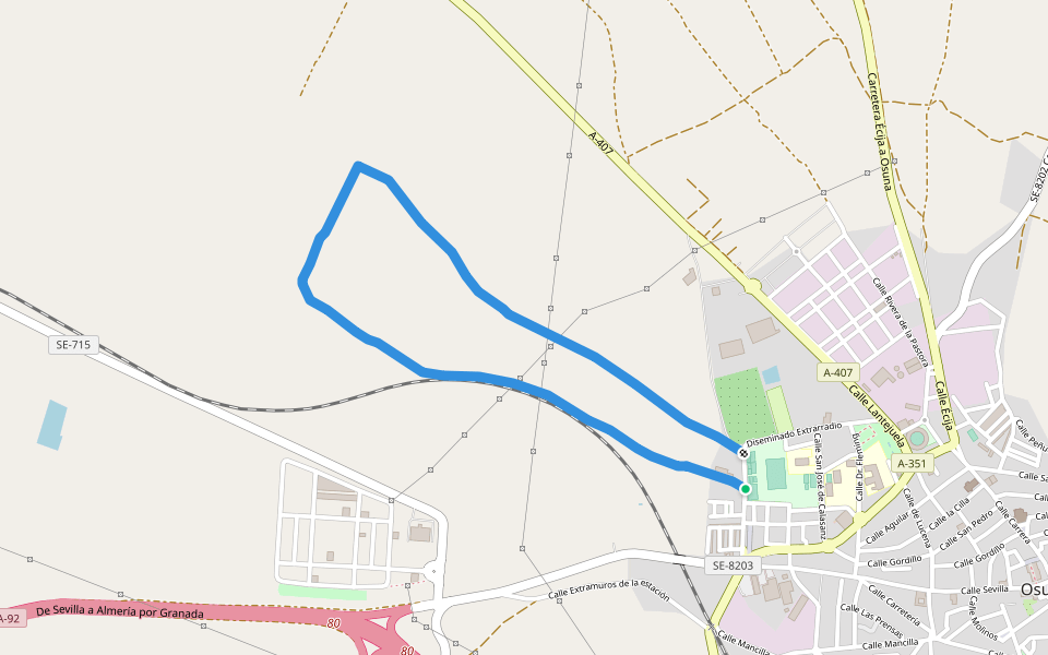 Camino de Jaldón walking route map in Osuna
