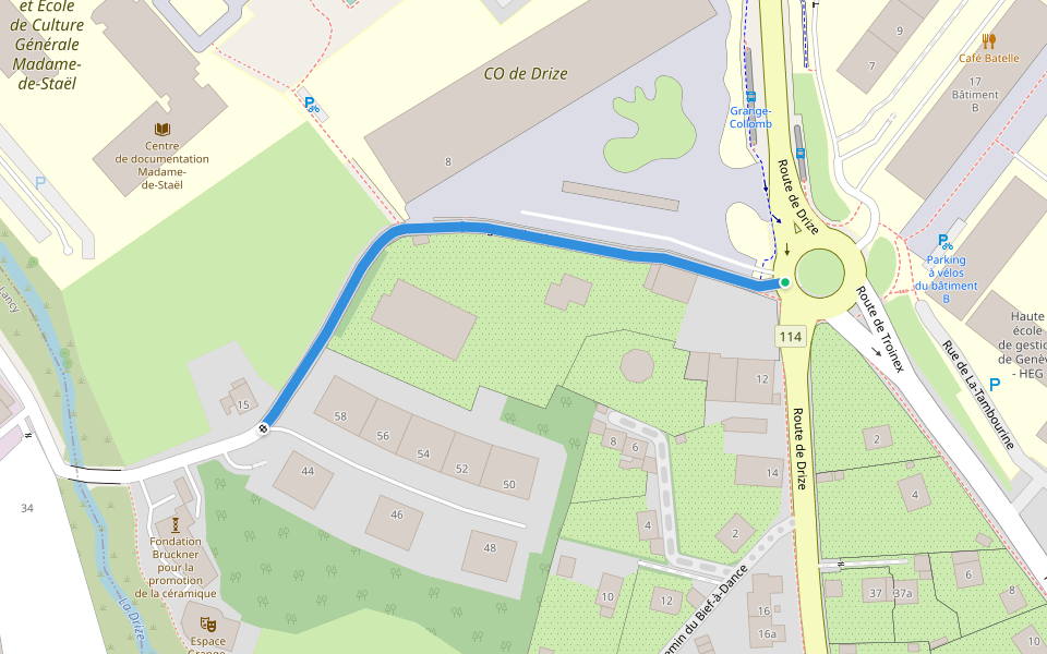 Chemin de Grange-Collomb walking route map in Carouge