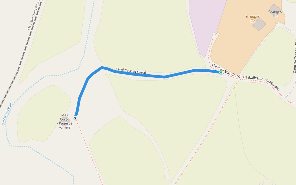 Camí de Mas Corcó walking route map in Manlleu