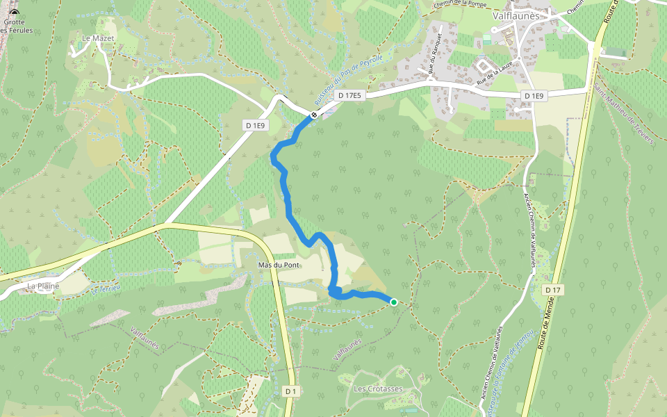 Chemin des Vals walking route map in Valflaunès
