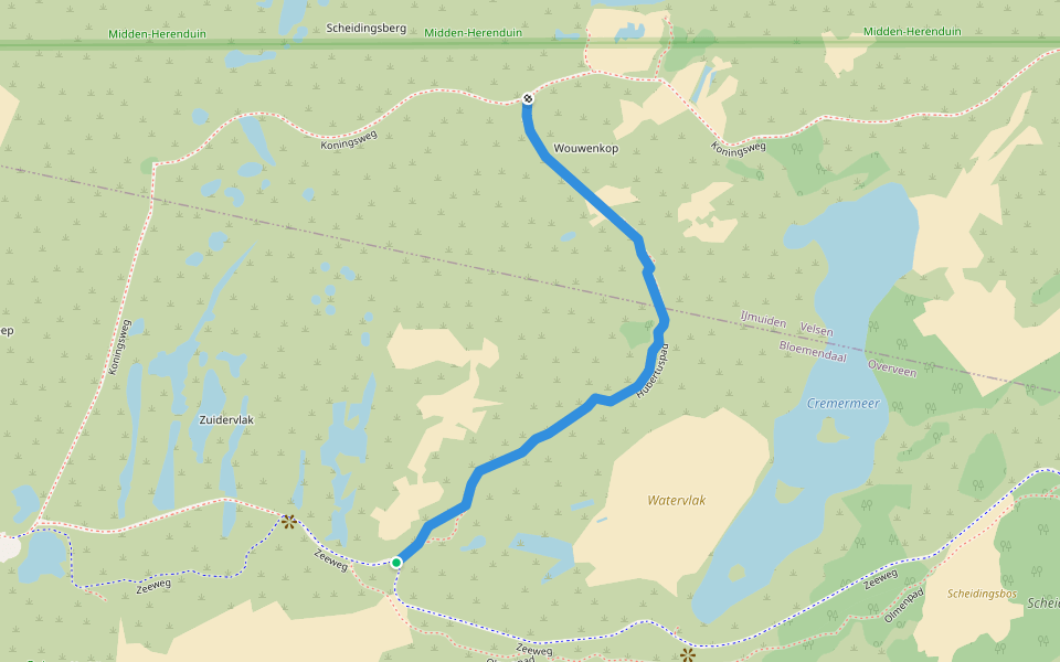 Hubertuspad walking route map in Bloemendaal