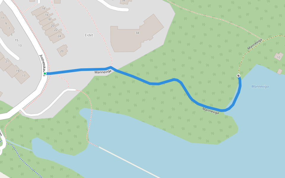 Manneviga walking route map in Kristiansand