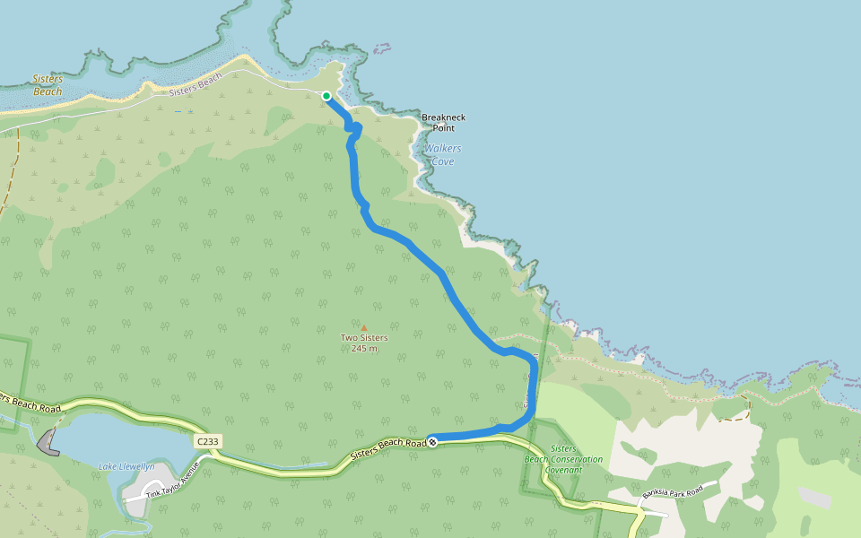 Postmans Track walking route map in Sisters Beach