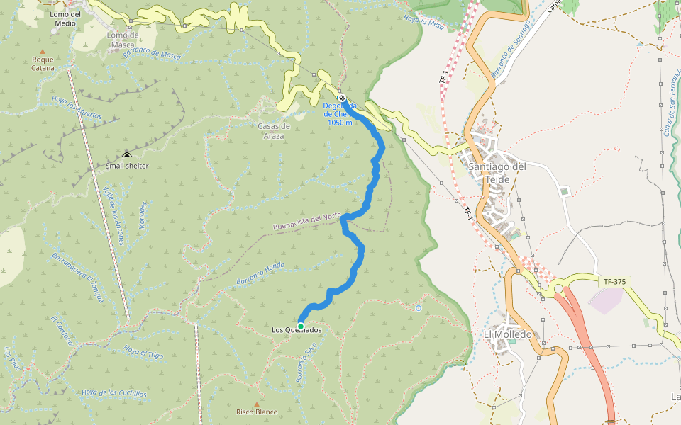 Quemados-Cherfe walking route map in El Molledo