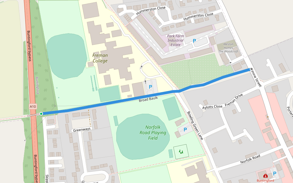 Broad Baulk walking route map in Buntingford