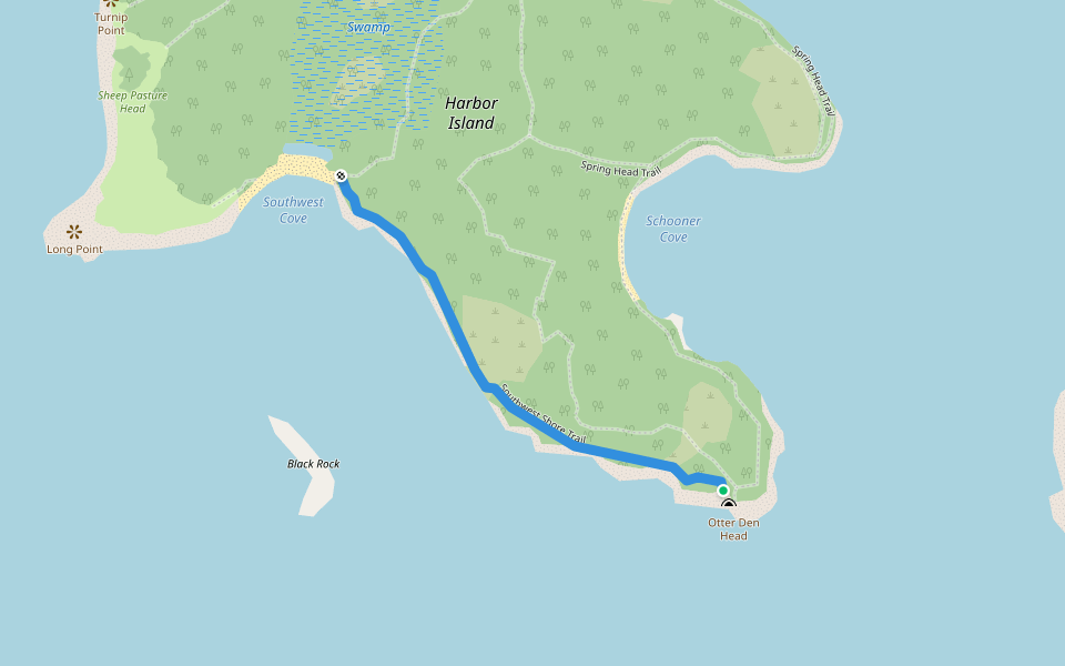 Southwest Shore Trail walking route map in Swans Island