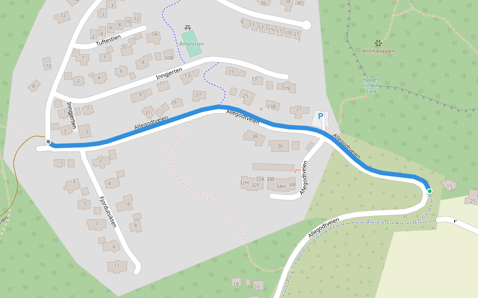 Allegodtveien walking route map in Hyggen