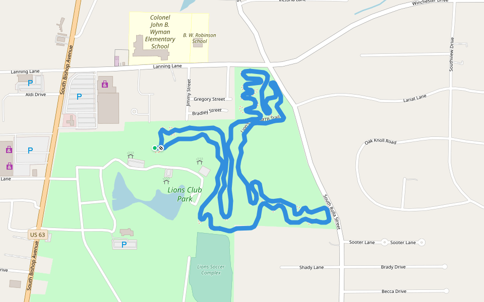 Lion's Club MTB Trail walking route map in Rolla