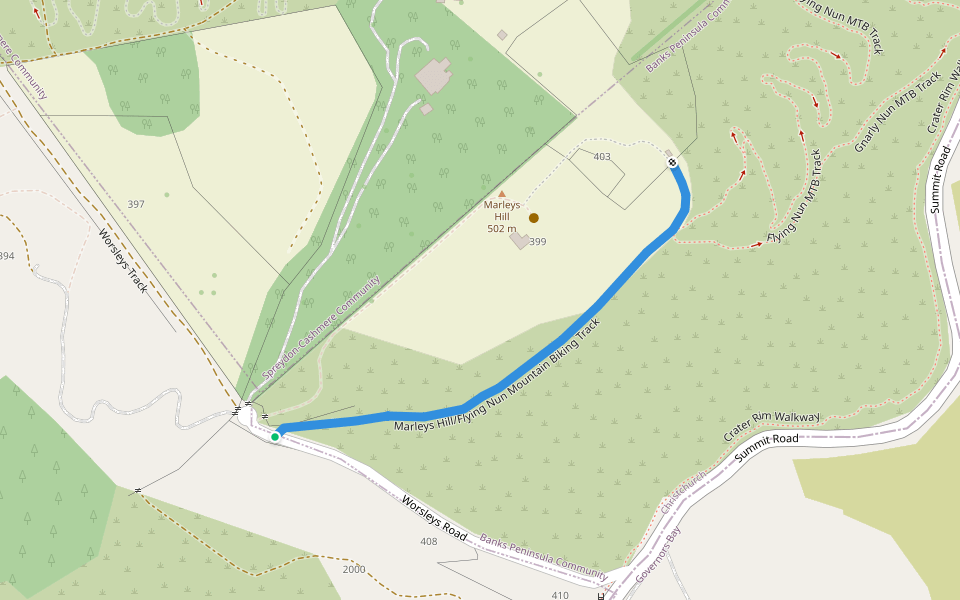Marleys Hill/Flying Nun Mountain Biking Track walking route map in Governors Bay