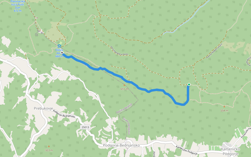 Od Cimerplaca okolo walking route map in Kameničko Podgorje