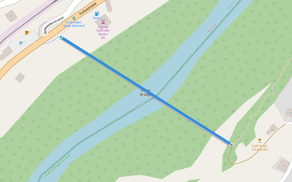 Goms Bridge walking route map in Bellwald